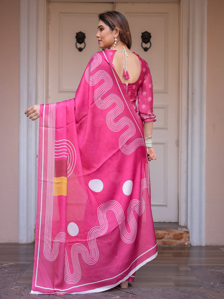 Wine & Ivory Artistic Horse Print Soft Satin Georgette Saree with Matching Blouse – Statement Contemporary Draping