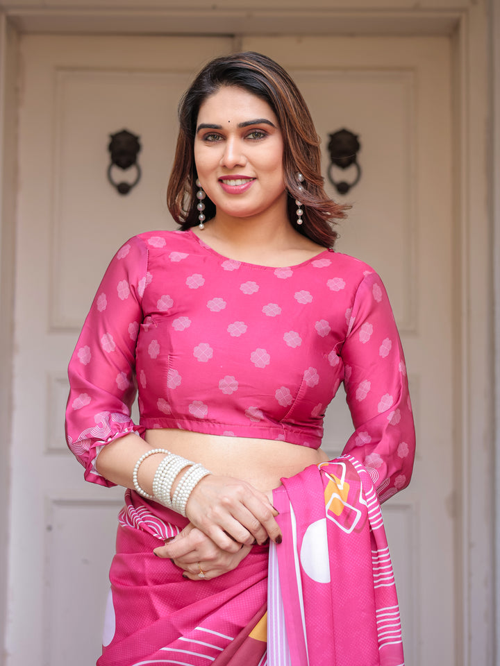 Wine & Ivory Artistic Horse Print Soft Satin Georgette Saree with Matching Blouse – Statement Contemporary Draping