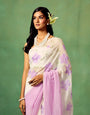 Lavender Bloom Pure Georgette Saree – Hand-Painted Floral Motifs with Sequins & Modal Satin Blouse