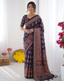 Navy Blue Modal Silk Saree with Elephant Motif Ajrakh Print & Heritage Designer Pallu | Traditional Festive Wear Saree
