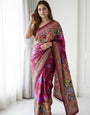 Magenta Purple Artistic Digital Print Modal Silk Saree with Heritage Border, Multicolor Designer Pallu & Tassel Detailing